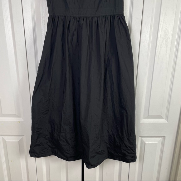 Gathered Cotton Poplin Midi Dress Womens M Black Whimsigoth Minimalist Well Worn - Picture 3 of 16